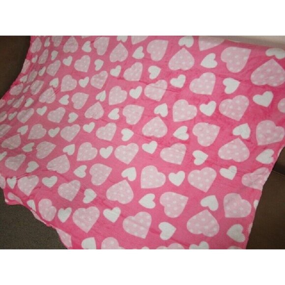 New Pink Valentine's Day Hearts Plush Fleece Throw GIFT Blanket Heart Love SOFT - Picture 1 of 5
